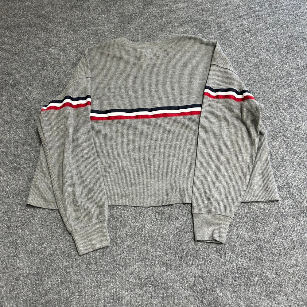 Hollister Tee Womens Size M Gray Viscose Waffle Knit Stripe Boyfriend LS Shirt